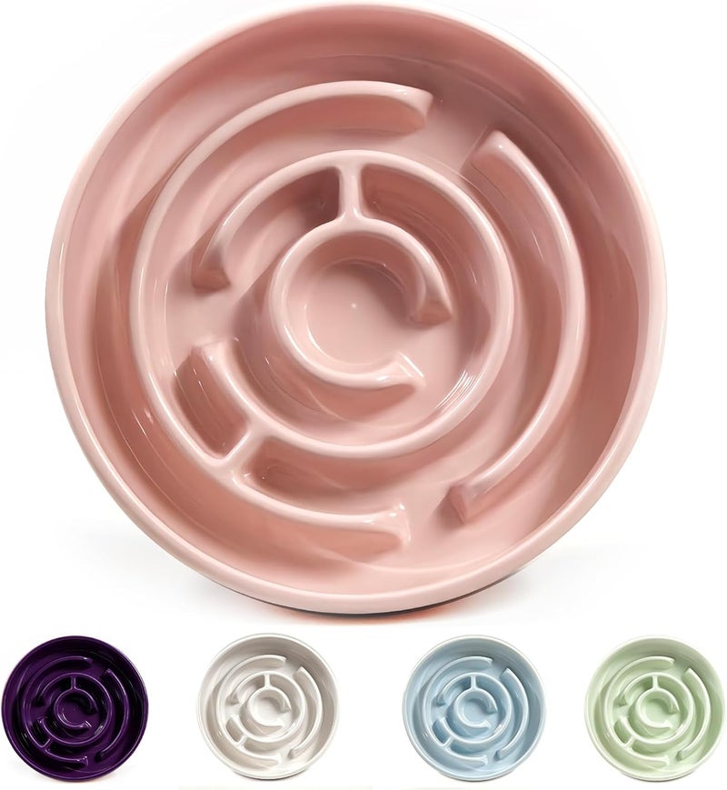 F'DIARY Ceramic Slow Feeder Dog Bowls with Anti-Slip, Slow Feeder & Non-Slip Design, Boredom and Anxiety Reducer, Suitable for All Breed Dogs and Cat (Ceramic-Pink) - Image 1